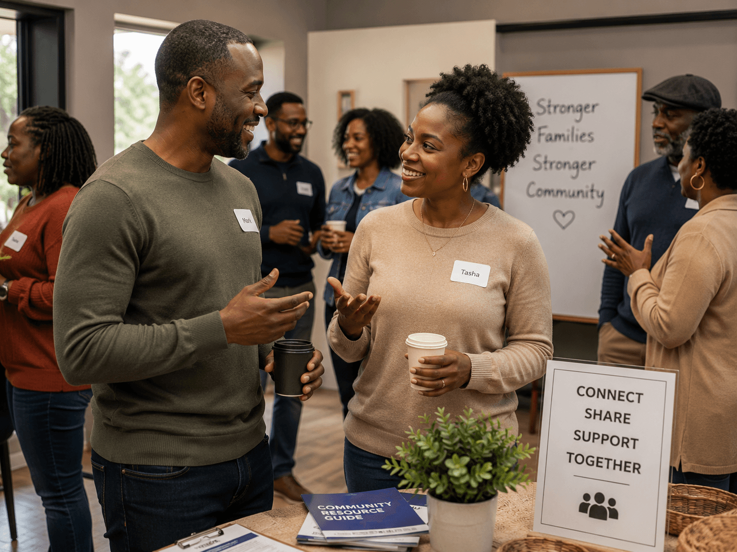Parents connecting at a community gathering